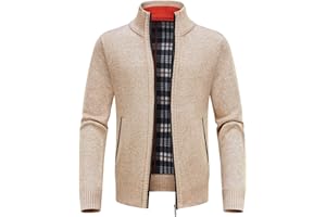 KUDORO Cardigan Gilet Homme Pull Zippé Chaud Épais avec Col Montant Tricot Décontracté Polaire Veste en Maille Chandail Mode Vest
