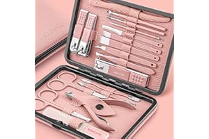 Leipple Maniküre Set Professionelles Nagelknipser Kit Pediküre Kit -18 stücke Pflegeset aus Edelstahl Nagelpflege Werkzeuge mit luxuriöser Leder Reisetasche (Rosa)