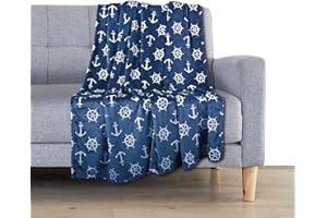 Delindo Lifestyle Koc Nautic, niebieski, koc polarowy z mikrofibry, 150 x 200 cm, puszysty, miękki, morski koc do mieszkania dla dorosłych i dzieci