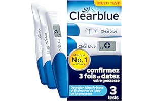 Clearblue Multi Test de grossesse Testez et confirmez, Des résultats 6 jours plus tôt (tests visuels précoces), Vous indique le nombre de semaines (test digital), Kit de 3 tests (1 digital, 2 visuels)