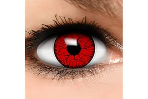 FUNZERA Farbige Kontaktlinsen Halloween Rot DEVIL, 2 Stück (1 Paar), Ohne Sehstärke, leicht einzusetzende rote Linsen, 2 x farbige Kontaktlinse für Cosplay, Karneval, Fasching, Anime