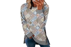 CHICZONE Women's Long Sleeve Sweatshirts Crewneck Casual Pullover Side Split Fall Sweaters Oversized Top Jumpers