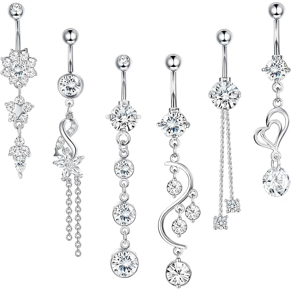 Kit Di 10 Barre Per Piercing Ombelico In Acciaio Chirurgico, Con Zirconi E Cristalli, Stili Diversi