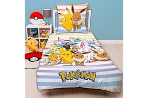 ‎FAMILANDO Pokémon - Kinderbettwäsche Set 2-teilig 135x200 cm + 80x80 cm - Wendebettwäsche mit Pikachu & Pokemon – 100% Baumwolle mit Reißverschluss - atmungsaktiv Farbecht & pflegeleicht - Öko-Tex