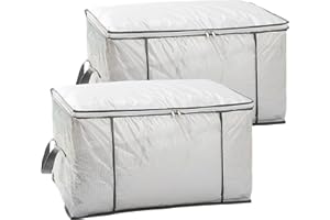 AIDBUCKS ADB Sac de rangement Rangement de vêtements 84L 60x40x35 cm Poignées solides et fermeture éclair Tissu épais pour linge de lit Vêtements Oreiller Pliable Taille L Lot de 2 Gris