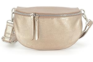 FLORA CO PARIS Sac Banane Bandoulière Femme Irisé - Porte Epaule Croisé ou Devant Poitrine Ultra Léger - Brillant Similicuir Souple - Mode et Chic - Doré métallisé