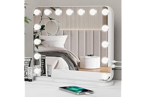 Pureglow Miroir de Maquillage Hollywood avec 15 Ampoules LED Dimmables, Miroir de Maquillage éclairé avec 3 Modes d'éclairage coloré, contrôle Tactile, avec Ports de Sortie USB et Type C