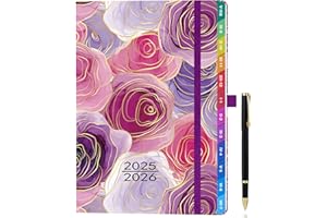 ZXHQ Agenda 2025-2026 Settimanale A5, Planner Settimanale e Mensile per la Scuola 2025/26, con Linguette Mensili Colorate, da Agosto 2025 a Luglio 2026, con Set di Penne e Tasca Interna - Rosa