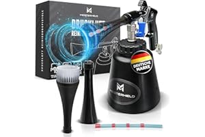MEISTERHELD® Druckluftreinigungspistole - präziser Trocken- & Nass-Reiniger für Auto, Teppich & Co - Luftdruckpistole mit Wassertank, Bürsten-Aufsatz & Dosierventile