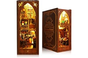 QIANLING Kit de rincón de libros de bricolaje – Juego de construcción de rompecabezas de madera 3D para adultos y adolescentes, inserto de estante de biblioteca en miniatura con luces LED, decoración de casa
