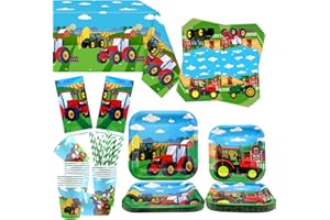 Lilwemen Geburtstagsparty-Zubehör mit Traktor-Thema – Traktor-Farm-Party-Geschirr, einschließlich Traktor-Teller, Tassen, Servietten, Tischdecke, Strohhalm, für 20 Gäste (2)