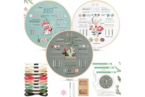 AOTWAN Stickset für Anfänger Sticken Set Erwachsene Blumenmuster Pflanzen Embroidery Kit Stickerei Set mit 2 Stück Bambus Stickrahmen, Anleitung und Werkzeuge, Kreuzstich Set für DIY Kunst, Handwerk