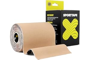 SPORTTAPE Extra Wide Kinesiology Tape 10cm x 5m - Beige | Waterproof, Hypoallergenic, Muscle Support Recovery Tape for Sports Injuries, Physio, Lower Back, Binding, Chest Taping | Single Uncut Roll