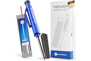 FALKENWALD® Pennarello profondo a matita [ + 7 mine + temperamatite + manico per scrivere] – Matita da carpentiere per segnare su pietra, legno, metallo, cemento, cantieri e attrezzi da falegname