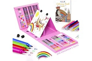 H & B Kids Art Drawing Sets for Children 208-Piece Craft Painting & Drawing Deluxe Art Creativity Set Box for Beginners, Teens,Great Gift for Children (Pink)