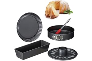 Relaxdays Stampo da Forno, Set da 5, Tortiera Apribile con Fondo da 26 cm, Stampo per Plum Cake, Crostate, Antracite