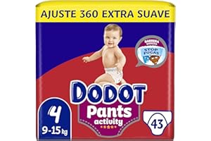Dodot Activity Pants Pañal-Braguita Talla 4, 43 Pañales, 9kg-15kg, Con Barrera STOP Fugas Que Ayuda A Prevenir Fugas Traseras