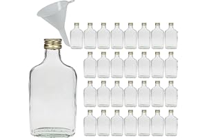 Viva Haushaltswaren - 30 x kleine Glasflasche 200 ml mit Schraubverschluss, als Flachmann, Schnapsflasche & Likörflasche geeignet (inkl. Trichter Ø 7 cm)