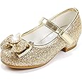 Furdeour Girls Dress shoes Mary Jane Wedding Flower Bridesmaids Heels Glitter Princess Shoes for Kids Toddler