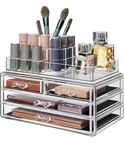 Porte-pinceaux De Maquillage En Acrylique Transparent - 3 Compartiments - Organiseur Pour Salle De Bain Ou Chambre - 6