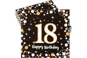 MAXMOC Servietten 18.Geburtstag Junge,40 Stück Schwarz Gold Papierservietten,33x33cm Happy Birthday Servietten，Geburtstagsdeko Serviettens für 18.Geburtstag