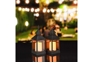 Relaxdays LED Laternen 2er Set, Kerze mit Flammeneffekt, Outdoor geeignet, nostalgische Deko-Laterne, H: 23 cm, schwarz