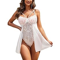 Aivtalk Camicia Da Notte Donna In Seta Artificiale – Modello Babydoll Con Scollo A V E Pizzo – Rosso, Taglia 48