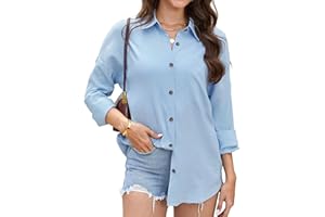 Stamain Womens Blouses Casual Long Sleeve Shirts for Women UK Button Down Shirt Ladies V-Neck Loose Tops for Office Work S-2XL