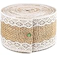 G2PLUS Hessian Burlap Ribbon with Lace, 5M Natural Jute Trim Craft ...