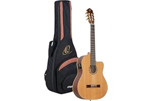 Ortega Guitars RCE131 Konzertgitarre in 4/4 Größe Cutaway elektrifiziert natur massive Decke im seidenmatten Finish mit hochwertigem Gigbag und Gurt