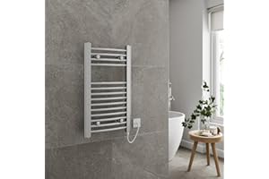 DuraTherm® 700 x 400mm Curved Electric Heated Towel Rail Radiator Bathroom Warmer Wall Mounted Ladder Rad, Manual 150W Polished Chrome