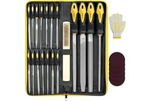 Topec 26 Pcs Metal File Set, Wood Files Tools for Steel, Rasp & Needle Files Set, Metal File in Flat, Half, Round & Triangle with Zipper Bag, Ideal Hand Tool for Crafts, Metal, Woodworking
