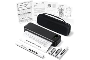 TATTMUSE Bärbar termisk skrivare A4 bläckfri trådlös Bluetooth 300 Dpi kompatibel med iOS och Android, liten resekvittoskrivare med 4 rullar termiskt papper och 1 bärväska –