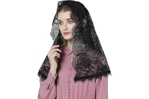 BEAUTELICATE Velo di Pizzo Chiesa Velo da Sposa Mantilla Velo Cattolica Sciarpe Scialle di Pizzo Copricapo Foulard Messa In Latino Nero Bianco V114
