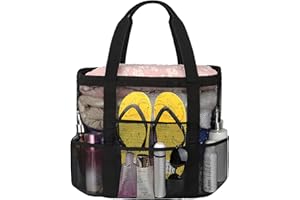 wanchel Netz-Strandtaschen für Damen, plus wasserdichte, sanddichte Tragetasche mit 8 Taschen und 1 Innentasche mit Reißverschluss, Schwarz, Schwarz…