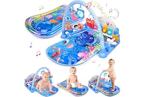 JoltJive Baby Play Mat with Tummy Time Water Mat, Activity Baby Play Piano Gym with 5 Sensory Toys for Babies, Music and Lights Baby Toys for 0-6 6-24 Months, Newborn Baby Toddlers Toys Gift