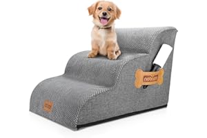 Nobleza Scaletta per Cani 3 Gradini, Rampa per Cani Spugna Scala per Cani di Piccola Taglia con Rullo Antipelucchi, Scaletta per Cani Gatti per Salire sul Letto Divano