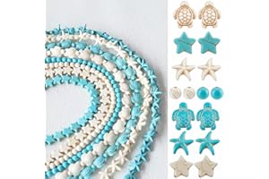 YIEUR Set di 320 perline turchesi, 14 mm, blu e bianco, con perline intermedie, 8 fili di perline colorate oceano per fai da te e gioielli