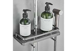 Hoomtaook Shower Shelf for Shower Rail Shower Caddy No Drilling Hanging Shower Shelves Accessories Holders with 2 Hooks and Shower Head Hooks Suitable for [21 mm - 25 mm] Rail Grey