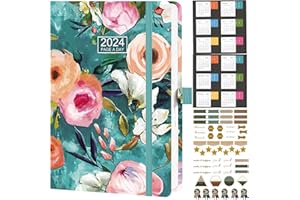 Nitukany A4 Diary 2024 Day Per Page Runs January 2024 to December 2024 Hourly Planners with Yearly Calendar Stickers, Monthly Tabs, Pen Loop, Banded and Inner Pocket 8.5" x11"