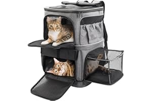 DAISTERN de BSWAY Mochila para Gatos Perros de Doble Compartimento, Mochila Transportin Transporte Gato con Cremallera Explosiones SBS, Compartimento de Extensión, Tira reflectante y Cojín impermeable