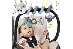 Funsland Spiralne zabawki do wózka dziecięcego dla niemowląt, muzyczne foteliki samochodowe, wózek, spiralne wiszące zabawki dla dziewczynki, 3-12 miesięcy, sensoryczna wczesna edukacja, lis,