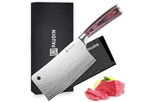 PAUDIN Mannaia Coltello da Chef Cinese, Coltello da Cucina Professionale 17 cm, Coltello per Verdure Affilato con Design Full Tang, Lama in Acciaio 5cr15mov Spessore 2 mm