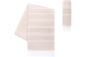 LAYNENBURG Ręcznik premium z ręcznie wiązanymi frędzlami, do łaźni tureckiej, sauny, plażowy, 100% bawełna, Oeko-Tex 200, duży, podróżny, rozmiar XXL, 100 x 200 cm, beżowy