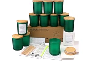 MILIVIXAY 12 Pack 10 OZ Matt Green Glass Candle Jars with Lids and Candle Making Kits - Bulk Empty Candle Jars for Making Candles - Spice, Powder Containers.