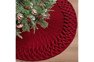 Dremisland Grande Falda de árbol de Navidad 122cm Falda de árbol Tejida de Punto Estera de Falda de Burdeos Alfombra de árbol de Navidad Redondas de Punto Cubiertas para Base Alfombra Vacaciones