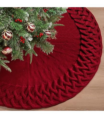 Jupe De Sapin De Noël Artoid Mode Poinsettia - Décoration Festive 122 Cm, Tissu Polyester Double Couche - 13