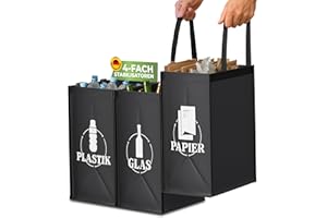 COTTARA 3-krotny system segregacji śmieci, plastik, szkło, papier | stabilna podstawa, 4 x stabilizatory, idealnie nadaje się jako segregator śmieci, przechowywanie butelek na kaucji, pojemnik do