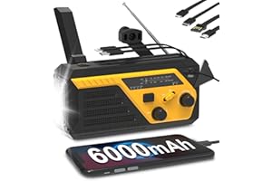 RYCHI 6000mAh Wind Up Radio,Hand Crank Radio,Emergency Radio with 4 Built-in Cables,AM/FM Radio with 3 Modes Flashlight,Reading Lamp,SOS Alarm for Emergency,Outdoor Activity
