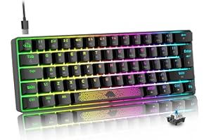 MAGIC-REFINER Tastiera Meccanica Switch Marrone 60% Compatto 62 Tasti USB C Wire RGB Retroilluminato Tastiere da gioco Ergonomica Rainbow LED Compatibile con PS4, Xbox, PC, laptop, MAC - Nero/Interruttore Blu